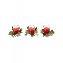 3 candele rosse con rametti e bacche - Colore Rosso
