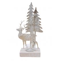 Portacandele in metallo cervo con alberi - Colore Bianco