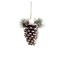Decorazione pigna innevata 14 cm - Colore Marrone