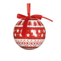 6 Palline decorate rosse e bianche 6 cm - Colore Rosso