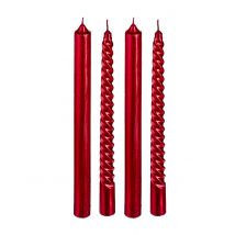 4 candele rosse e paillettes 25 cm - Colore Rosso