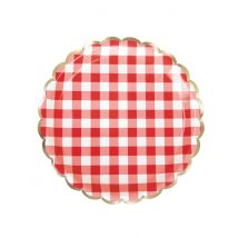 8 piatti a quadretti rossi e bianchi 23 cm - Colore Rosso