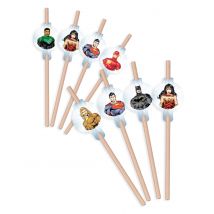 8 cannucce in cartone con medaglione Justice League 20 cm