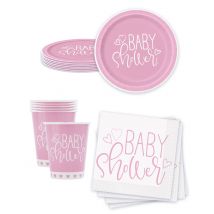 Kit stoviglie monouso rosa e bianche per baby shower - Colore Rosa
