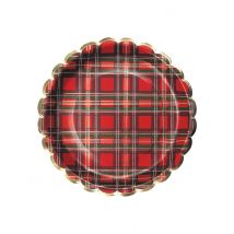 8 piatti natalizi in tartan da 23 cm - Colore Rosso