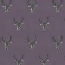 Graduate Collection Wallpaper Stag Print Plum 29492