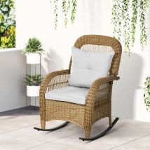 Sunny schommelstoel in boho-stijl, PE-rotan, rotan schommelstoel, wasbare meubelhoezen, naturel + lichtgrijs