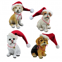 Hunde mit Weihnachtsmannmütze 14cm SET aus 4 Stück - Weihnachtsfiguren
