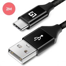 LifeGoods USB-C Kabel - 2M - 2.4A - USB C zu USB-A - Geflochtenes Nylon - Schwarz