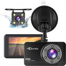 Qumax Dashcam für Auto - Front- und Rückkamera - Full HD - Parkmodus mit eingebautem G-Sensor - IPS-Display - 170° Weitwinkelobjektiv - Nachtsicht