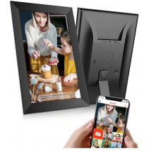 Qumax Digitaler Fotorahmen mit Frameo App - Wifi Fotorahmen Horizontal und Vertikal - 10-Zoll Digitaler Fotorahmen - Touchscreen - HD+