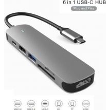 Fuegobird 6 in 1 USB-C HUB - USB3.0 + SD/TF + HDMI + USB-C - Blinklicht