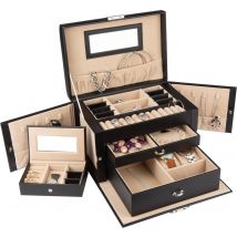 LifeGoods Boîte à bijoux XL - Boîte à bijoux - 20 compartiments - Noir/Beige