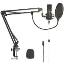 LifeGoods Microphone à condensateur avec bras - Diagramme polaire cardioïde - Noir