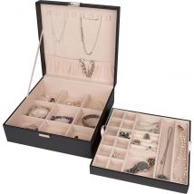 LifeGoods Boîte à bijoux - Boîte à bijoux - 24 compartiments - Noir/Beige