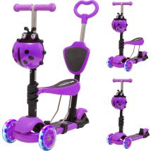 Scooter pour enfants avec barre de poussée - LifeGoods MultiRider - 3 à 8 ans - garçons/filles - 3 roues lumineuses - violet