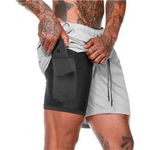 MW® - Pantalon de sport hommes - Pantalon de fitness - Vêtements de sport - Short 2 en 1 - Pantalon de course à pied (Gris - L)