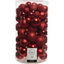 Set de boules de Noël Decoris 100pcs plastique rouge