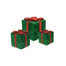 3 boîtes cadeaux lumineuses avec Led - Vertes - 15cm, 20cm, 25cm