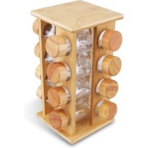 Porte-épices - Nimma® - 16 pots d'épices inclus - Carrousel à épices sur pied - Porte-épices rotatif pour épices avec pots - Bambou