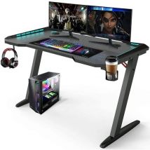 Avalo Gaming Desk - 140x60x73 CM - Pupitre de jeu avec éclairage LED - Table - Noir