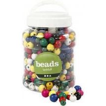 Perles en bois, d : 8+10+12 mm, taille du trou 2-2.5 mm, différentes couleurs, china berry, 175 gr, 400ml, env. 540 pièces