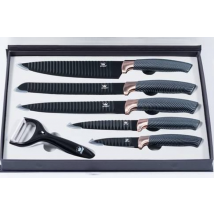 Set de couteaux avec éplucheur fin carbon look noir/roségold 6 pièces