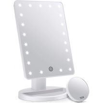Miroir de maquillage Strex avec éclairage LED - blanc - 3 modes d'éclairage - grossissement 1/10x - réglable sur 360
