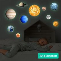 Nuvance - Étoiles phosphorescentes - Planètes - 10 pièces - Autocollants muraux pour chambre de bébé