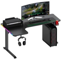 Avalo Gaming Desk - 160x100x75 CM - Bureau d'angle en forme de L - Bureau de jeu avec éclairage LED - Table - Noir