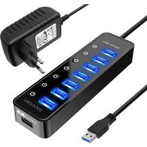 Hub USB 3.0 - 7 ports - Répartiteur USB - Boutons marche/arrêt à économie d'énergie - avec bloc d'alimentation