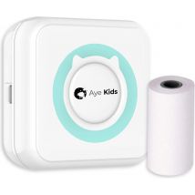 AyeKids Imprimante photo - Bluetooth - Sans fil - 1 rouleau de papier photo inclus - Mini imprimante - Imprimante de poche - Bleu