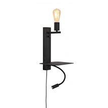 it's about RoMi-collectie Wandlamp Florence plank+usb+leeslamp zwart