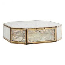 Madam Stoltz-collectie Glazen box met patroon antiek brass 21 cm