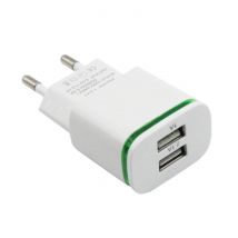 AIXXCO Dual USB Muur Oplader Wallcharger AC Thuislader Stekkerlader Adapter 5V - 2A Wit
