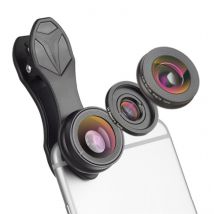 APEXEL 3 in 1 Camera Lens Clip voor Smartphones Zwart - Fisheye/Wide Angle/Macro Lens