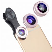 APEXEL 3 in 1 Camera Lens Clip voor Smartphones Roze - Fisheye/Wide Angle/Macro Lens