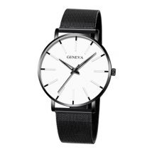 Geneva Quartz Horloge - Anoloog Luxe Uurwerk voor Mannen en Vrouwen - Roestvrij staal - Zwart-Wit