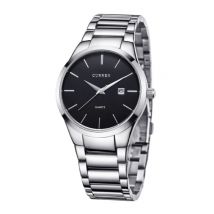 Curren Kwarts Luxe Horloge - Leren Bandje Anoloog Uurwerk voor Heren - Roestvrij staal - Zilver-Zwart