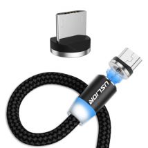 USLION Micro-USB Magnetische Oplaadkabel 1 Meter - Gevlochten Nylon Oplader Data Kabel Android Zwart