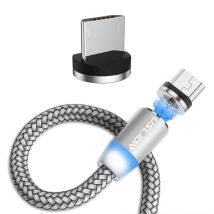 USLION Micro-USB Magnetische Oplaadkabel 3 Meter - Gevlochten Nylon Oplader Data Kabel Android Zilver