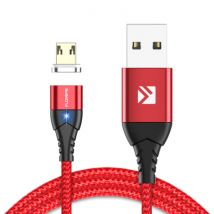 FLOVEME Micro-USB Magnetische Oplaadkabel 2 Meter - Gevlochten Nylon Oplader Data Kabel Android Rood