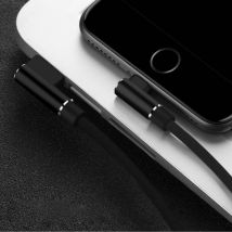 Nohon iPhone Lightning Oplaadkabel 90° - 3 Meter - Gevlochten Nylon Oplader Data Kabel Android Zwart
