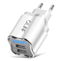 OLAF Dual 2x Port USB Stekkerlader - 2.1A Muur Oplader Wallcharger AC Thuislader Adapter Wit