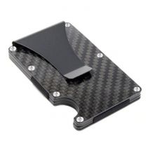 Gemeer Aluminium Carbon Fiber Wallet - Portemonnee Portefeuille Pasjeshouder Krediet Kaart Geld Clip - Zwart