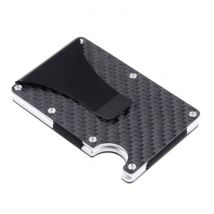 Gemeer Aluminium Carbon Fiber Wallet - Portemonnee Portefeuille Pasjeshouder Krediet Kaart Geld Clip - Zwart