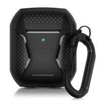 MOBOSI Shockproof Hoesje voor AirPods 1 / 2 met Karabijnhaak - AirPod Case Cover Skin - Zwart