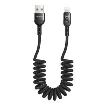 Mcdodo Gekrulde Lightning USB Oplaadkabel voor iPhone - Spiraal Nylon Datakabel 1.8 Meter Oplader Kabel Zwart