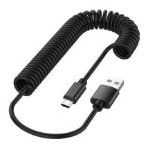 JUSFYU Gekrulde Micro-USB Oplaadkabel - Fast Charge 2.4A Spiraal Datakabel 1.1 Meter Oplader Kabel Zwart