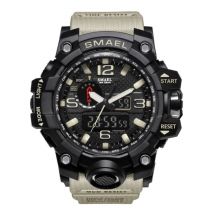 SMAEL Militair Duik Horloge voor Heren - Rubber Bandje Kwarts Uurwerk Analoog Digitaal voor Mannen Beige